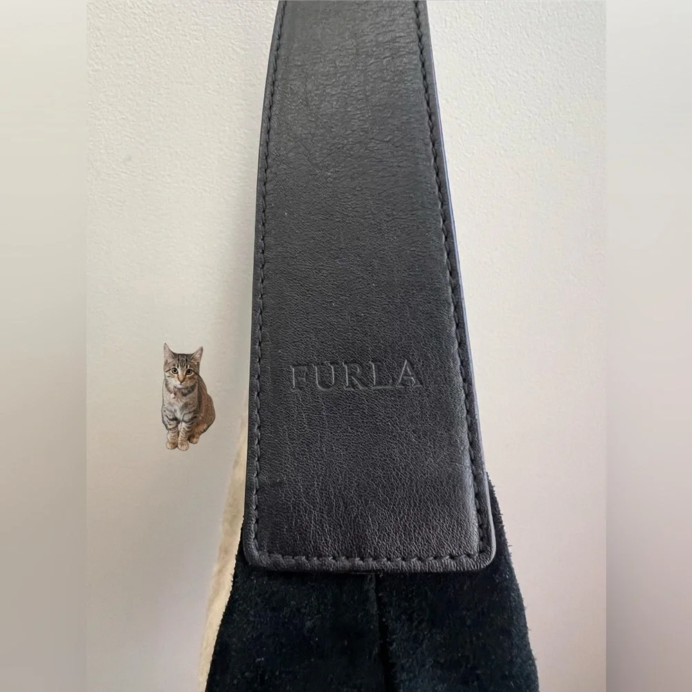 Furla Suede Hobo Bag, Black/Grey - Picture 7 of 11